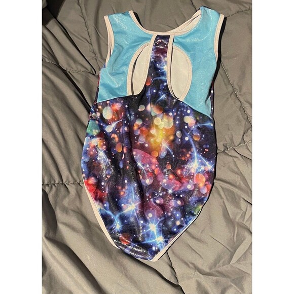 Girls Gymnastics Leotard Shiny Galaxy Print Size 6A (5-6yrs) Activewear EUC - Picture 2 of 4